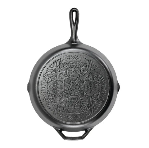 12 Inch Seasoned Cast Iron Butterfly Sugar Skull Skillet