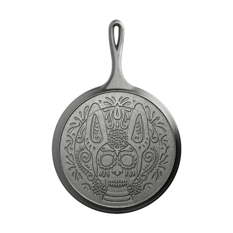 10.5 Inch Seasoned Cast Iron Xolo Sugar Skull Griddle